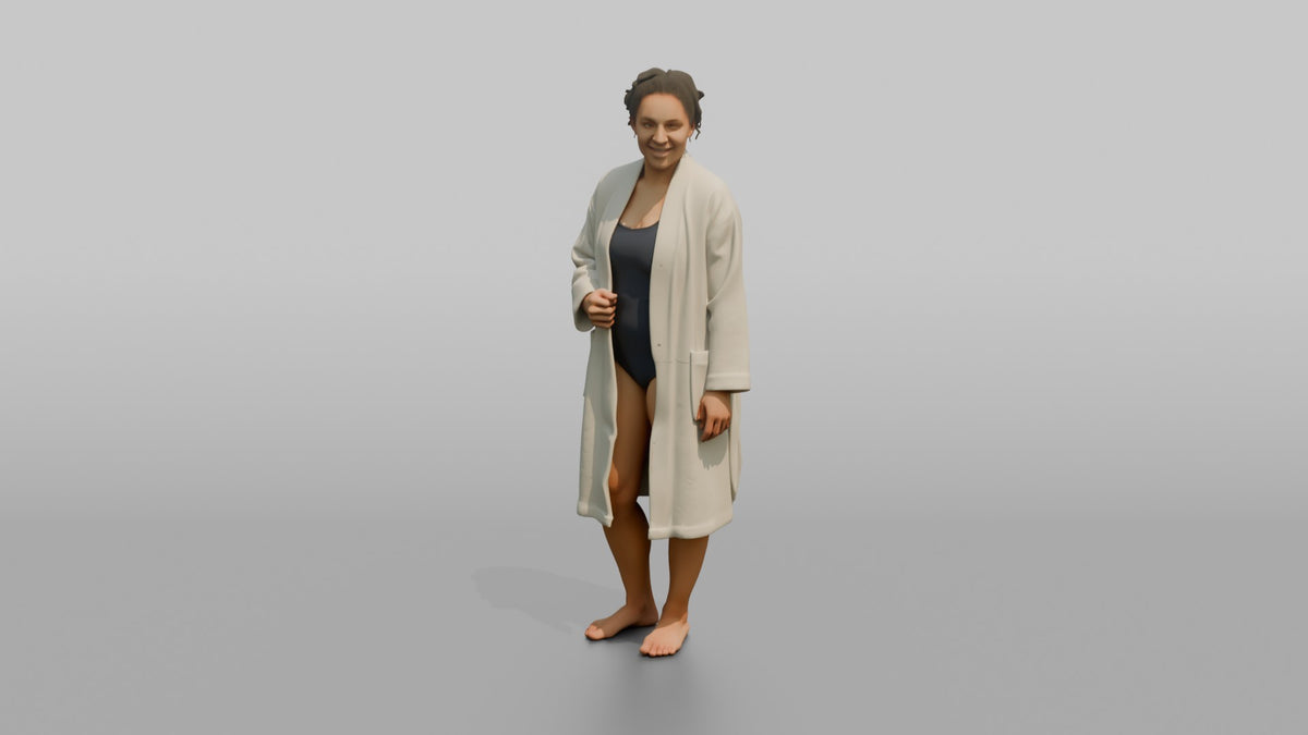 Spa Client Man Standing Barefoot, Robe Open Over Swimwear - 3D character model, view 5
