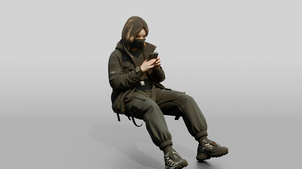Techwear Woman Scrolling Her Phone