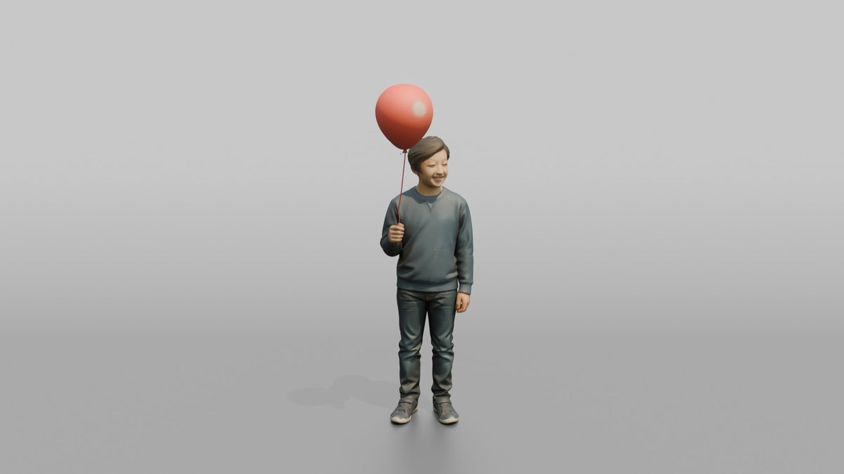 Son Holding A Red Balloon By Its String - 3D character model