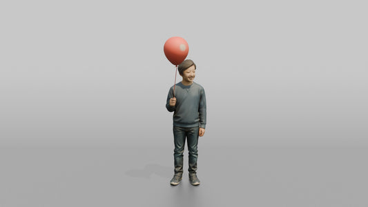Son Holding A Red Balloon By Its String - 3D character model