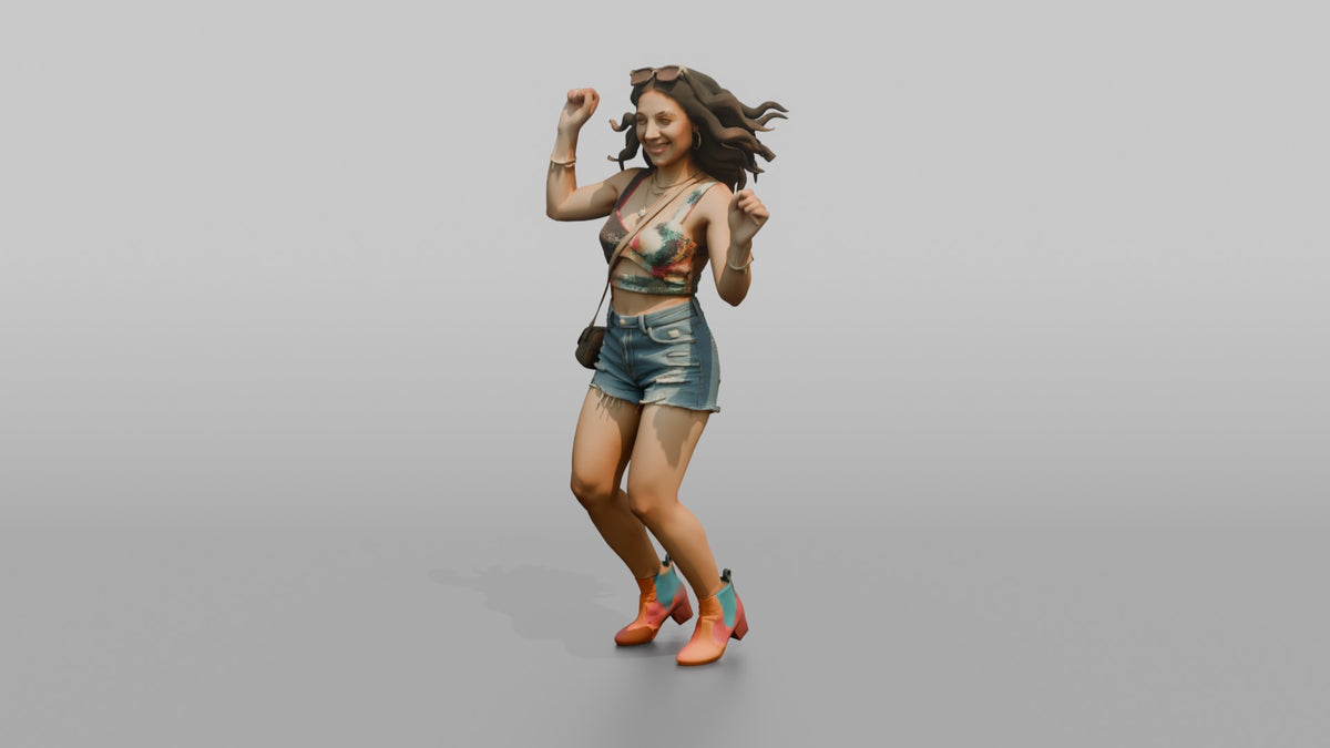 Patron Woman Dancing With Sunglasses Pushed Up, Colorful Outfit - 3D character model, view 4