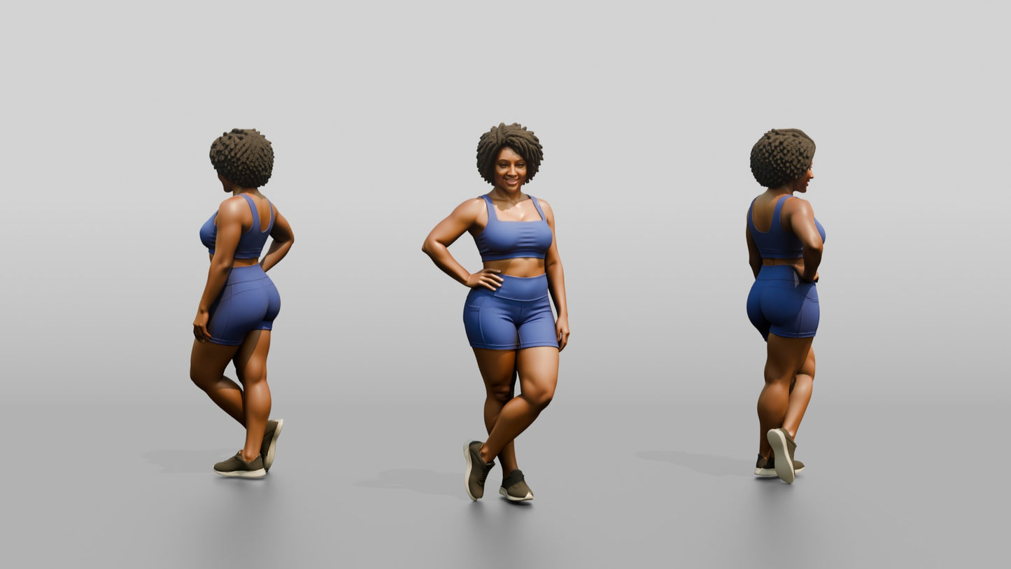 Black Woman in Blue Activewear with Hand on Hip
