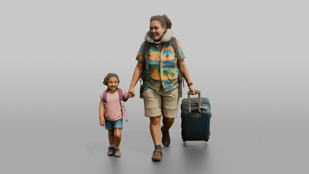 Traveler Walking With Her Child