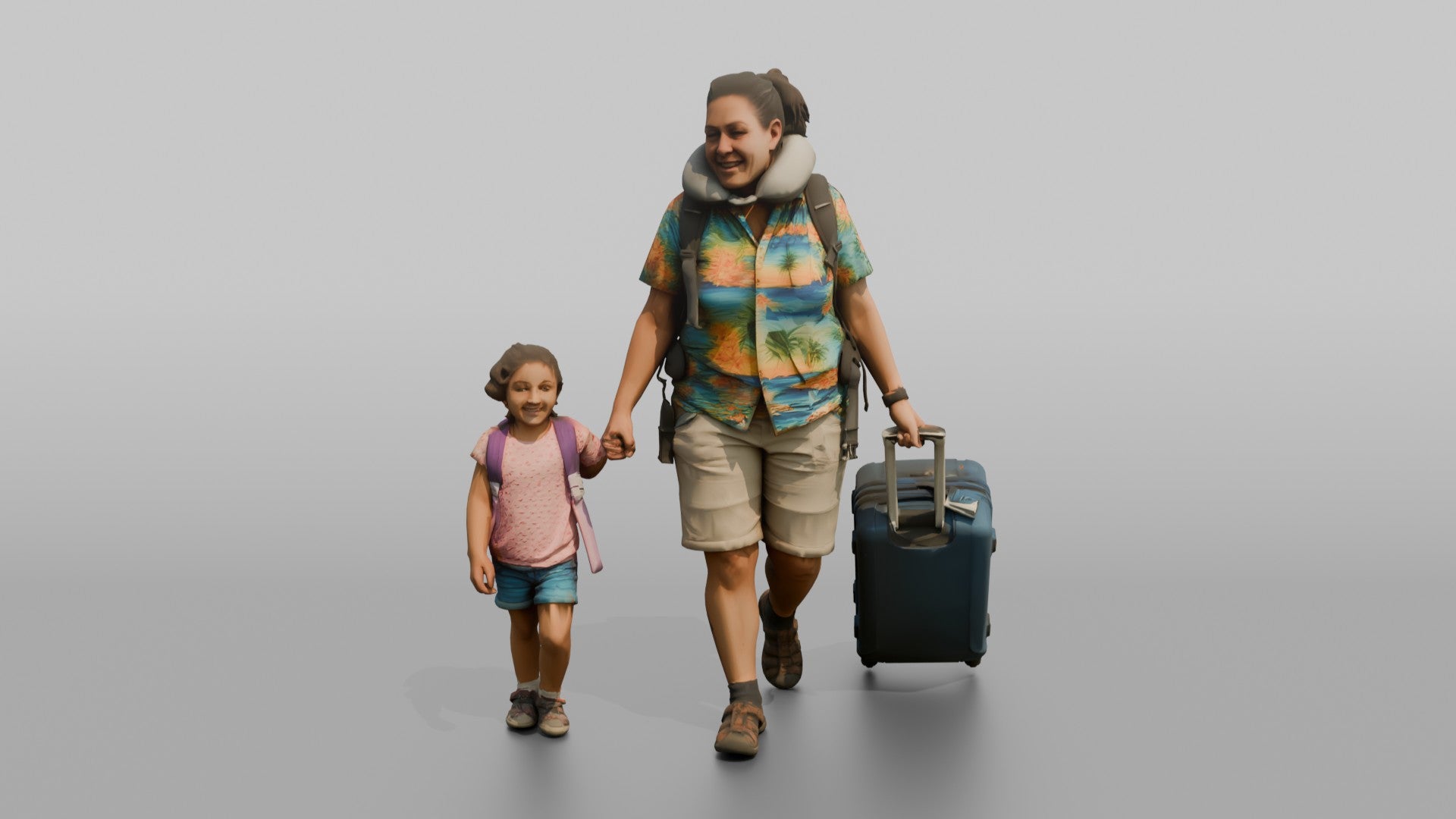 Traveler Walking With Her Child