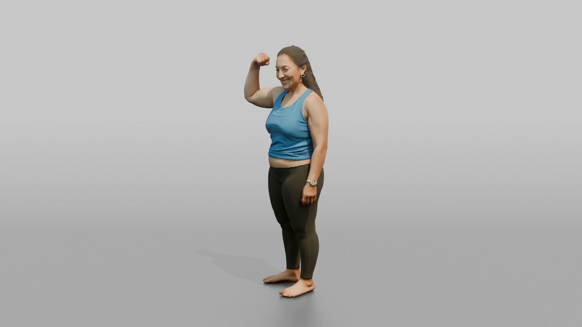 Physique Model Woman Flexing One Arm To Show Off The Bicep - 3D character model, view 4