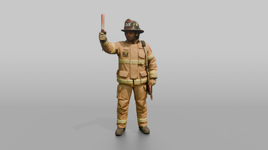 Firefighter Man Signaling Down the Line with a Illuminated Baton