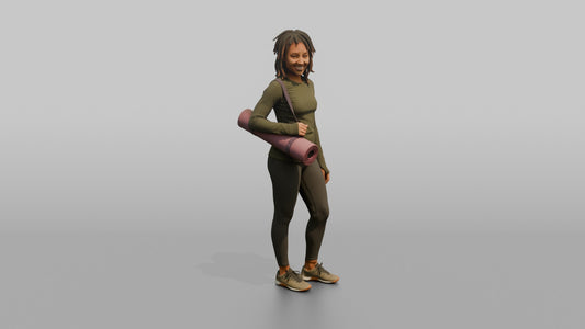 Mother Carrying A Yoga Mat Rolled Under One Arm - 3D character model