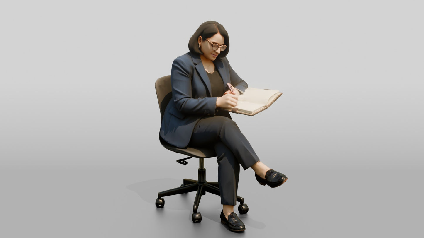 Businesswoman Writing on an Office Chair