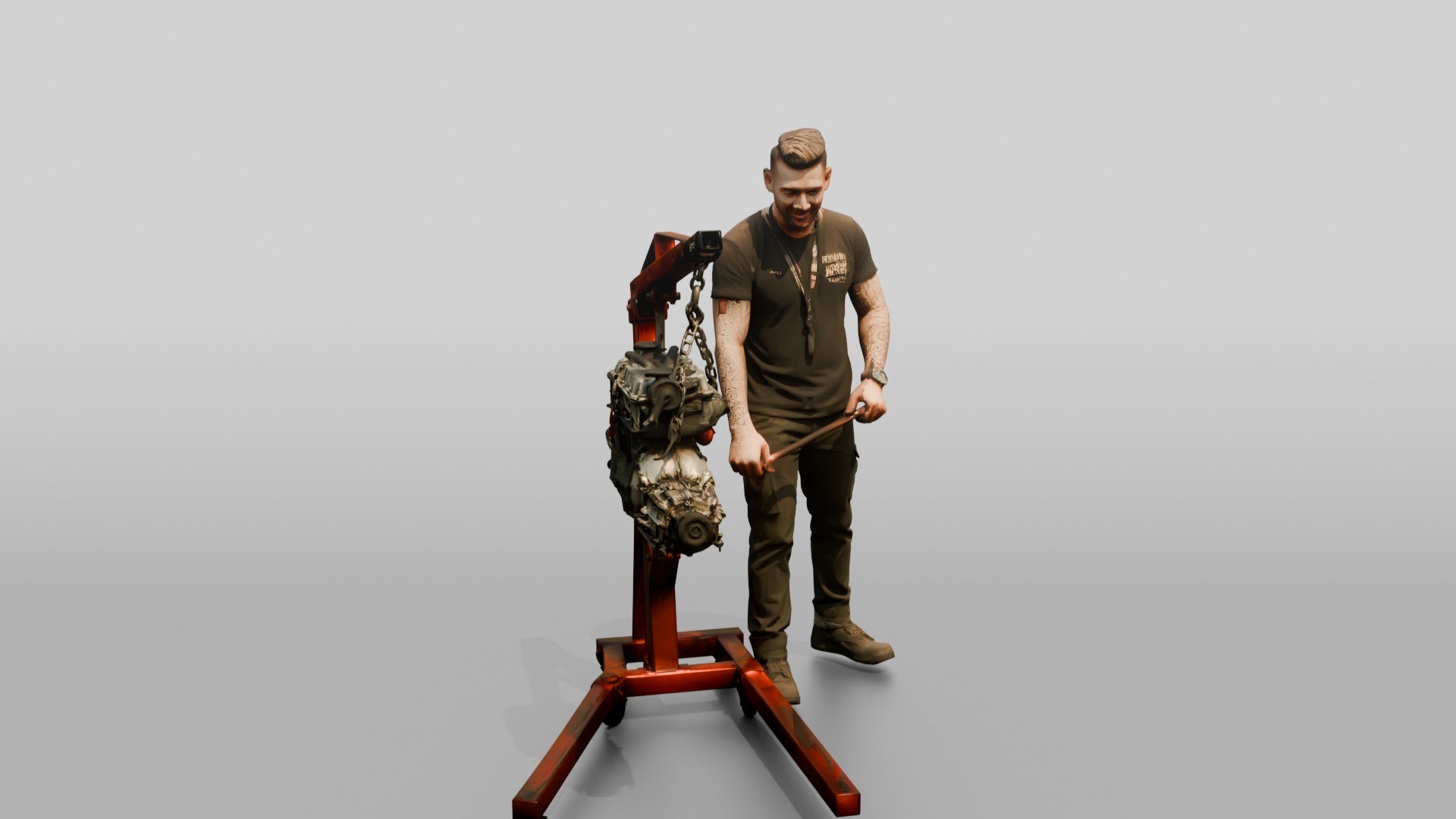 Mechanic Operating an Engine Crane