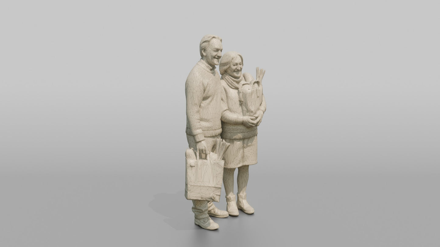 Elderly Couple Standing Together with Grocery Bags