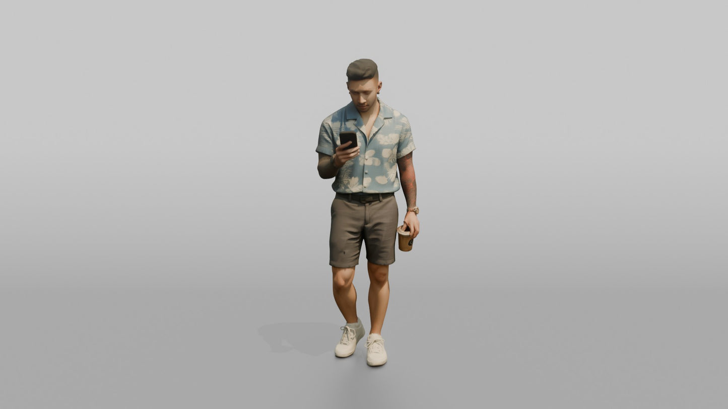 Vacationer Wearing Linen Hawaiian Shirt And Shorts