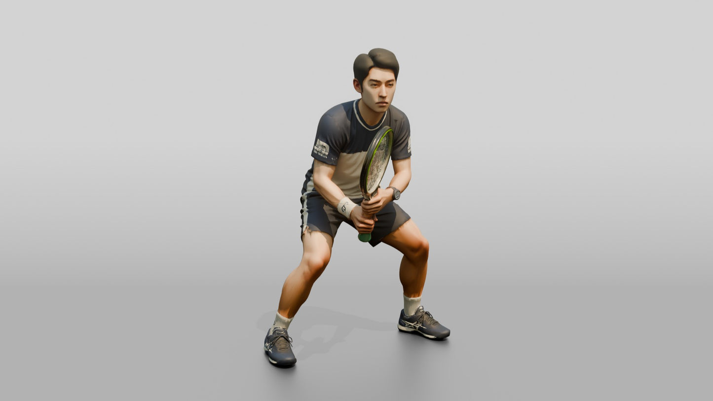 Male Tennis Player in a Tense Net-Ready Stance