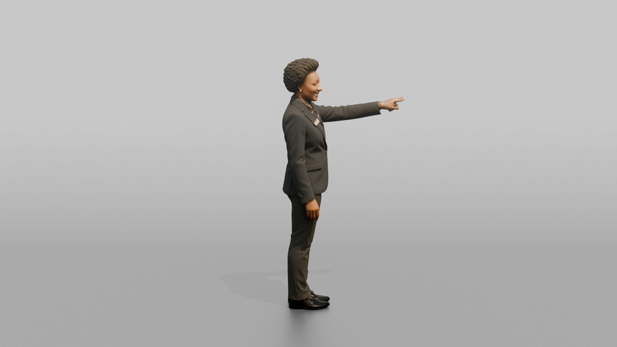 Receptionist Woman Pointing Toward An Elevator - 3D character model, view 2