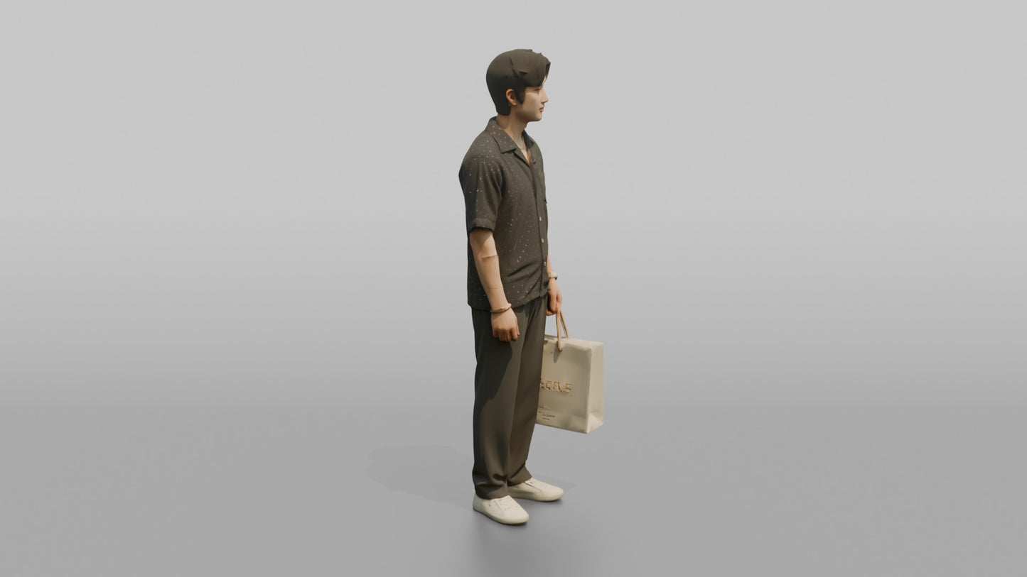 Vacationer Wearing Relaxed Camp Collar Shirt And Trousers