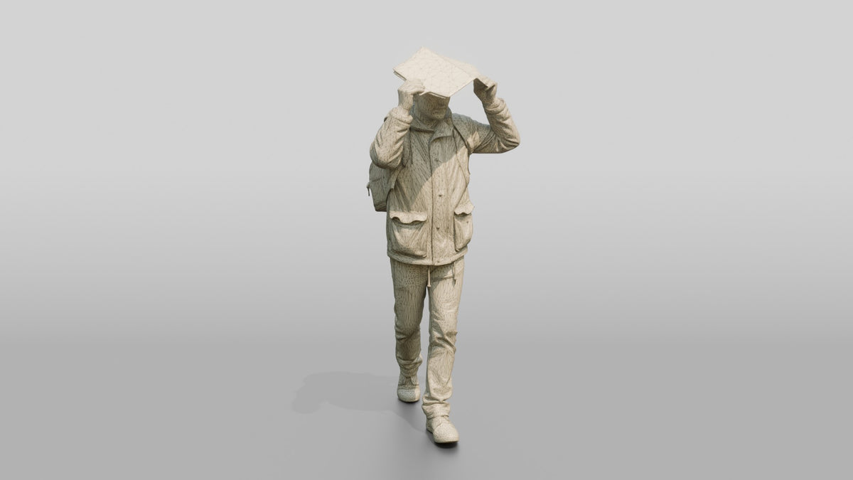 White Man Holding a Newspaper Overhead - wireframe topology preview