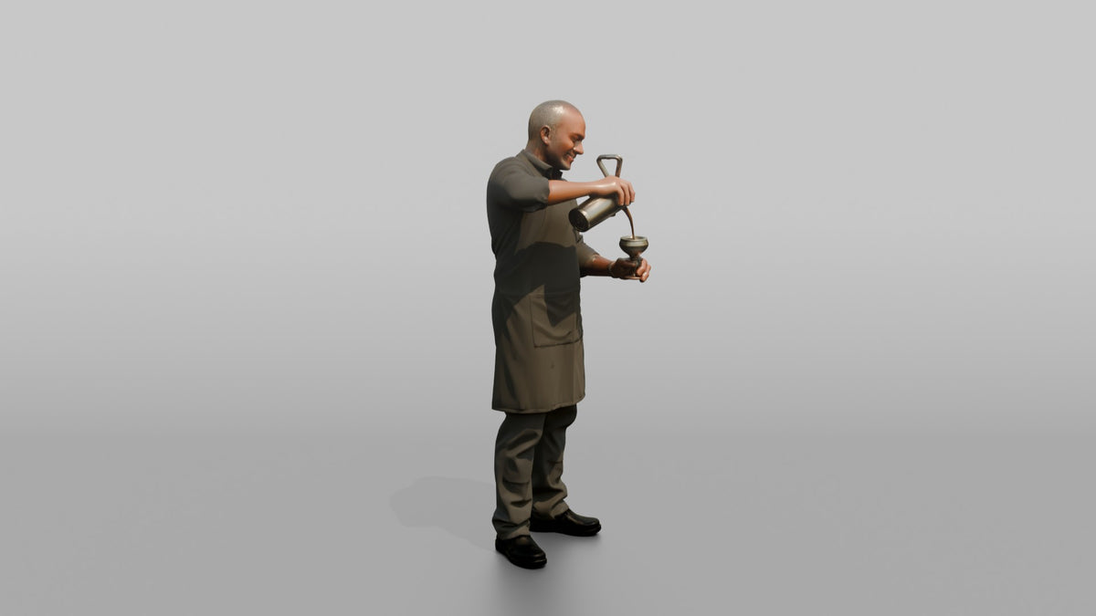 Bartender Man Straining A Cocktail Into A Glass - 3D character model, view 2