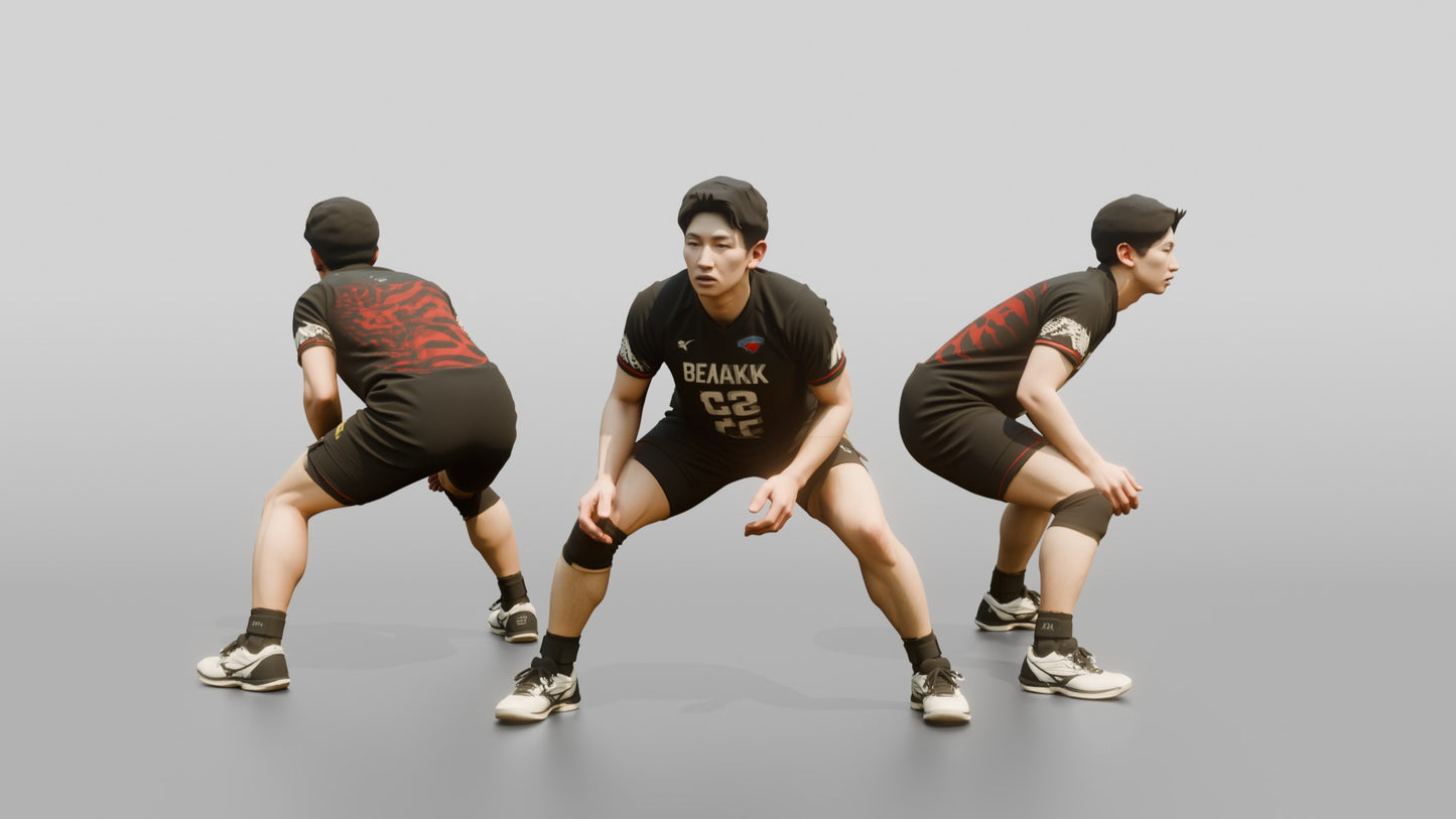 East Asian Male Volleyball Player in Black Libero Jersey