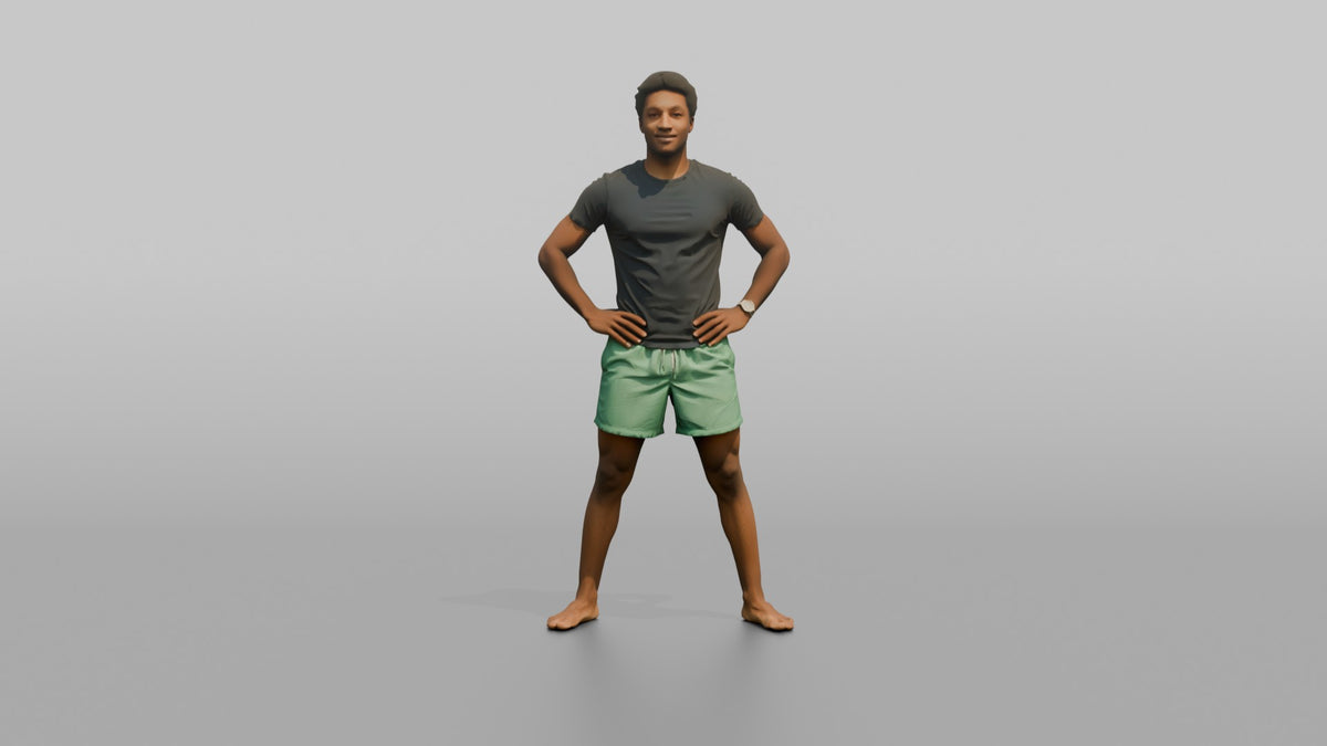 Physique Model Man Standing In A Confident Wide Stance, Hands On Hips - 3D character model, view 5