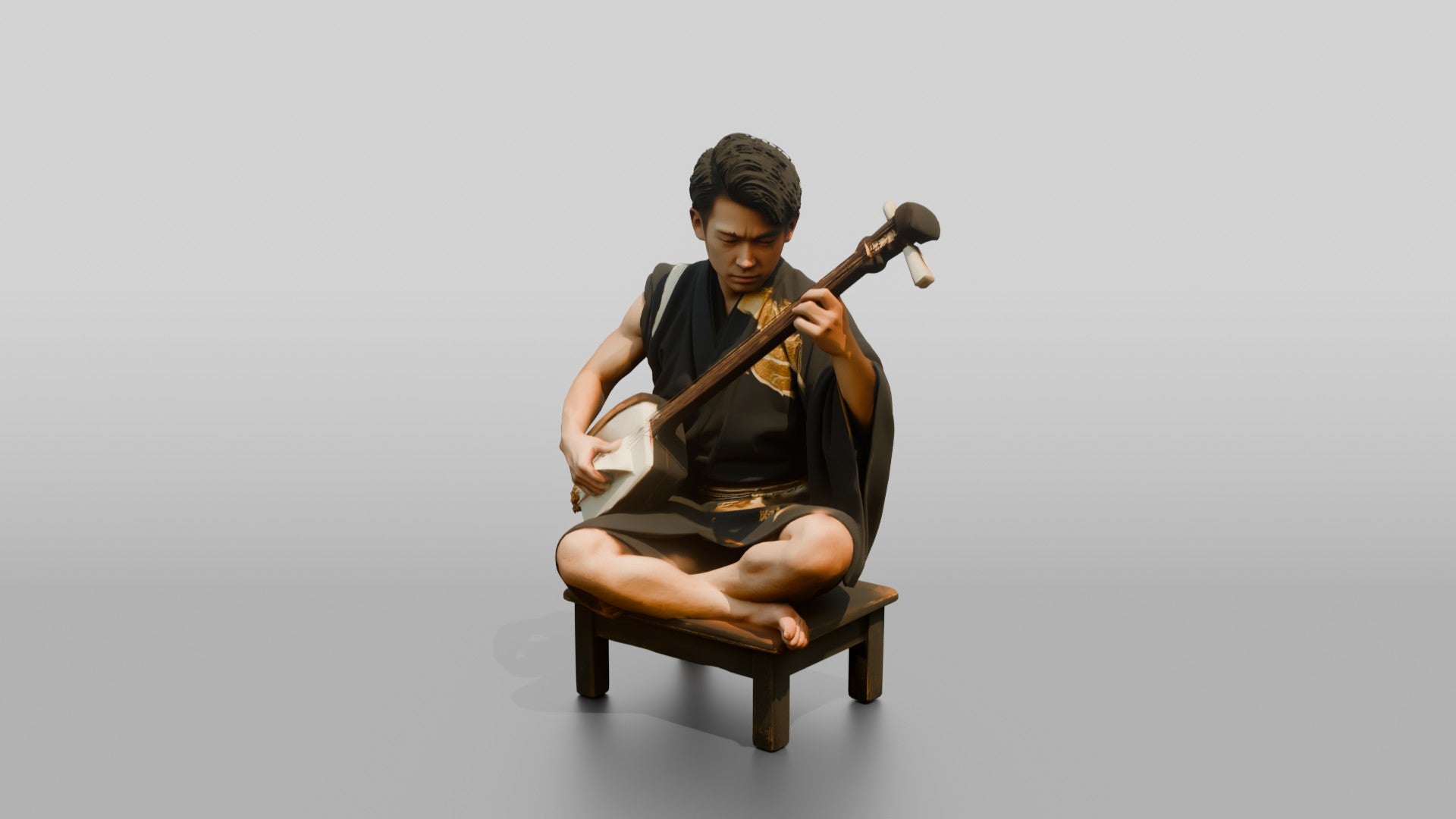 Shamisen Player Striking Silk Strings