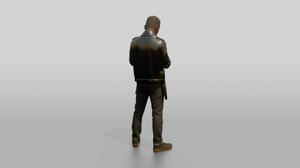 African Man in a Leather Jacket Checking a Camera