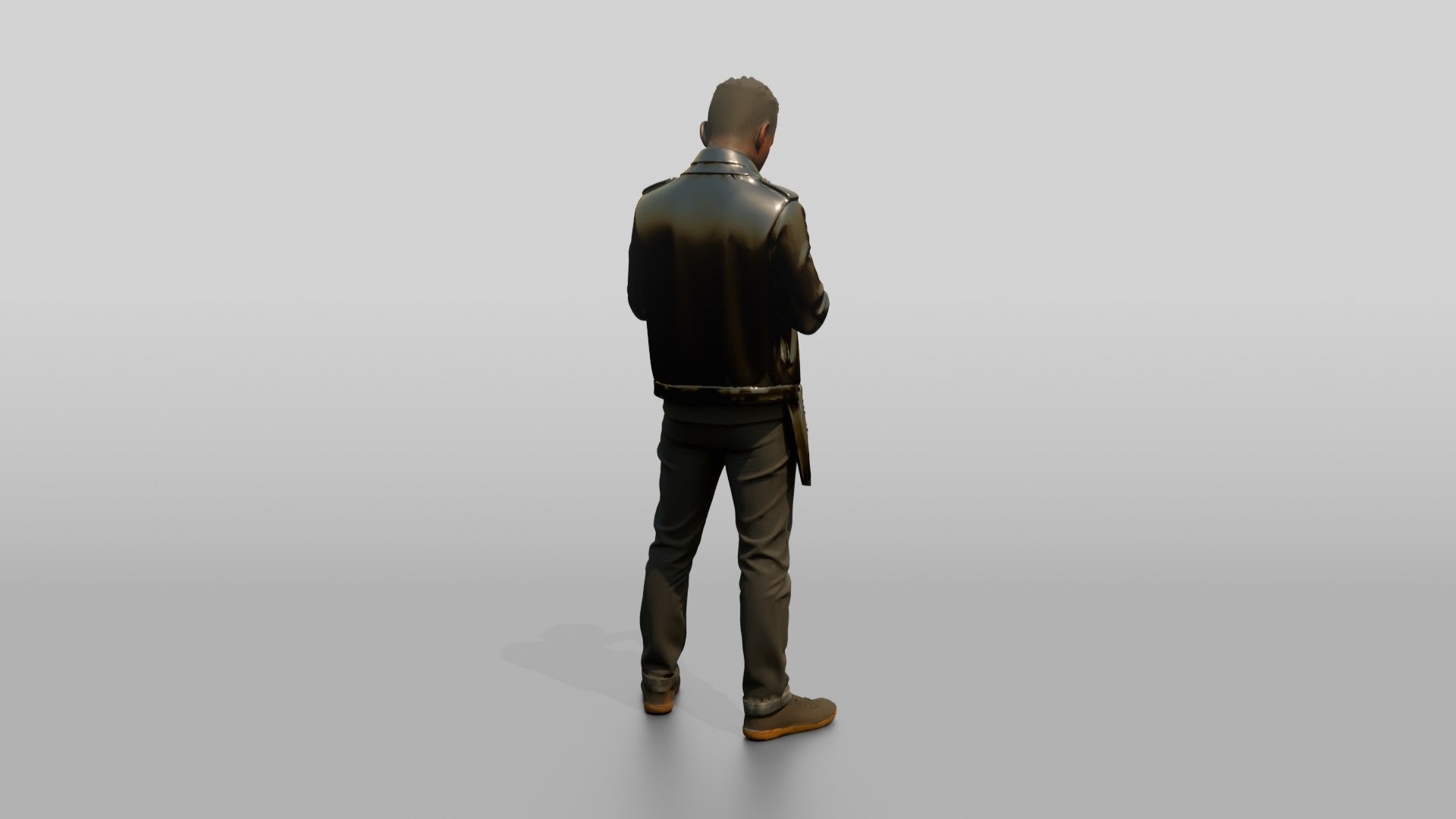 African Man in a Leather Jacket Checking a Camera
