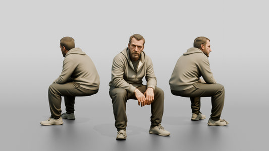 White Male Prisoner in a Grey Zip-up Hoodie and Dark Sweatpants