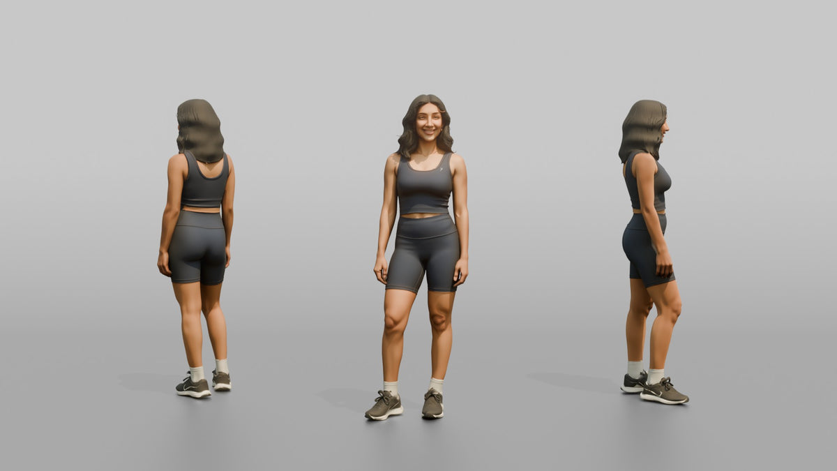 Fitness Influencer Woman Standing Confidently, Arms Relaxed - 3D character model, view 1
