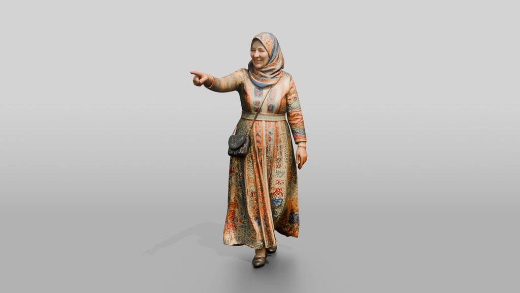 Middle-Aged Moroccan Woman in Colorful Hijab Window Shopping