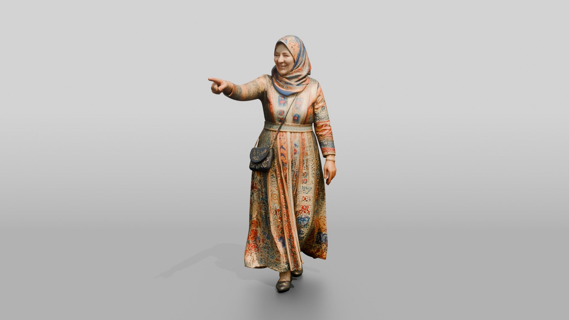 Middle-Aged Moroccan Woman in Colorful Hijab Window Shopping