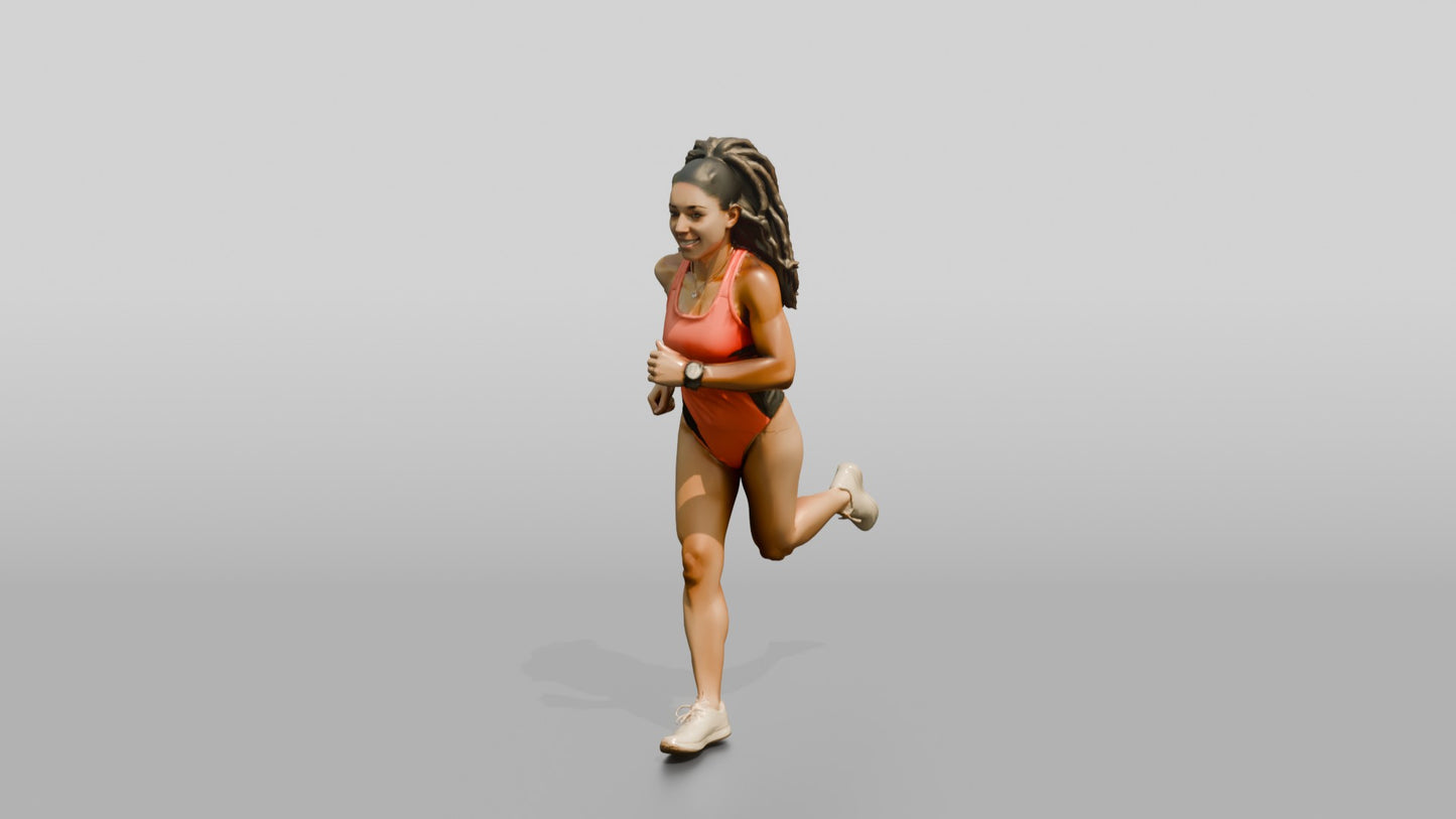 Latina Fitness Athlete Running in Coral Swimsuit