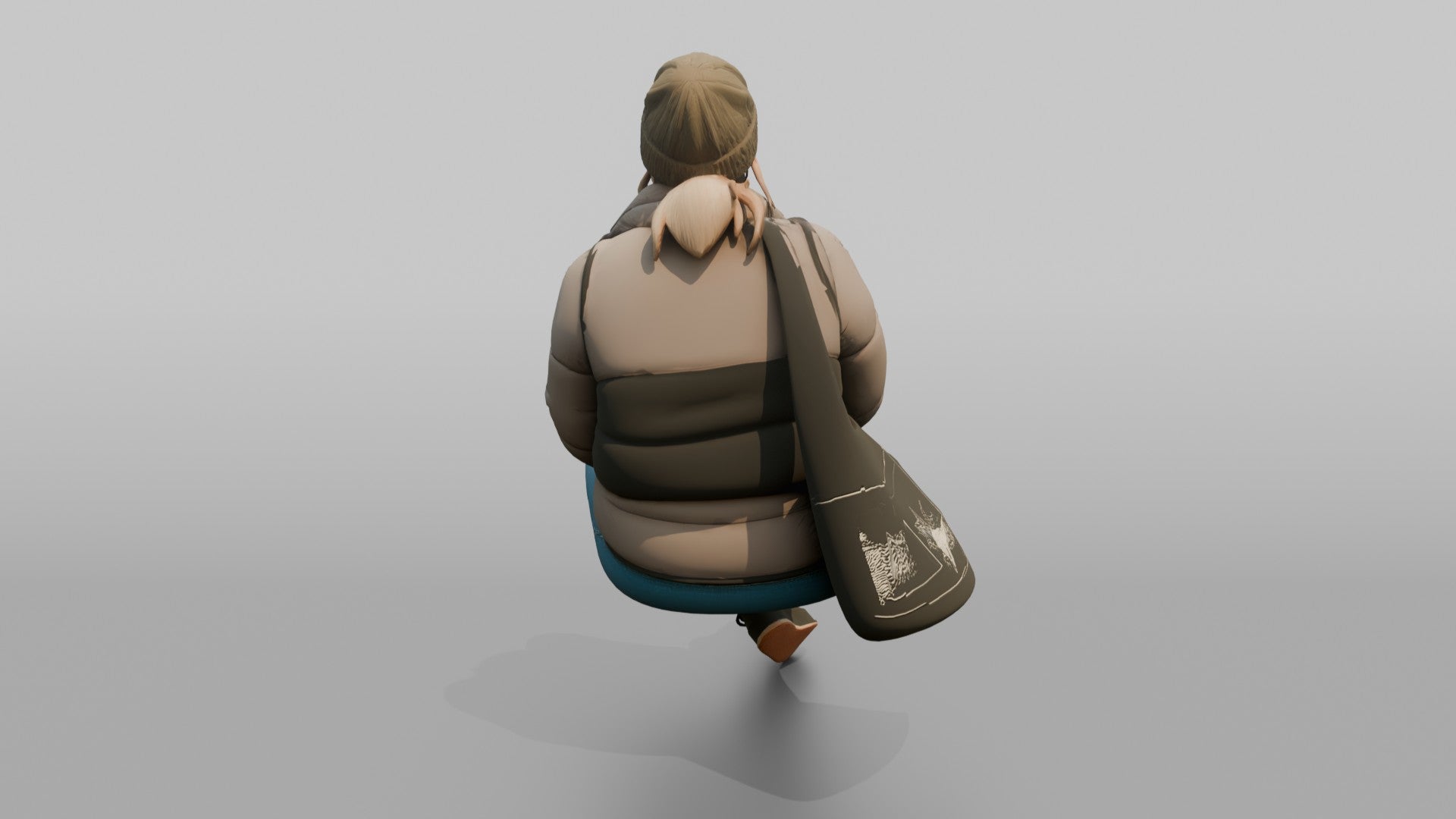 Scandinavian Teenage Girl Sitting in a Puffer Jacket