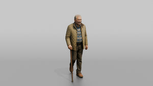 Grandfather Holding A Walking Stick, Mid-stride - 3D character model