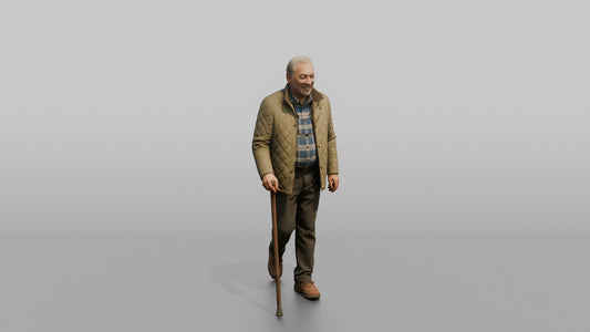 Grandfather Holding A Walking Stick, Mid-stride - 3D character model