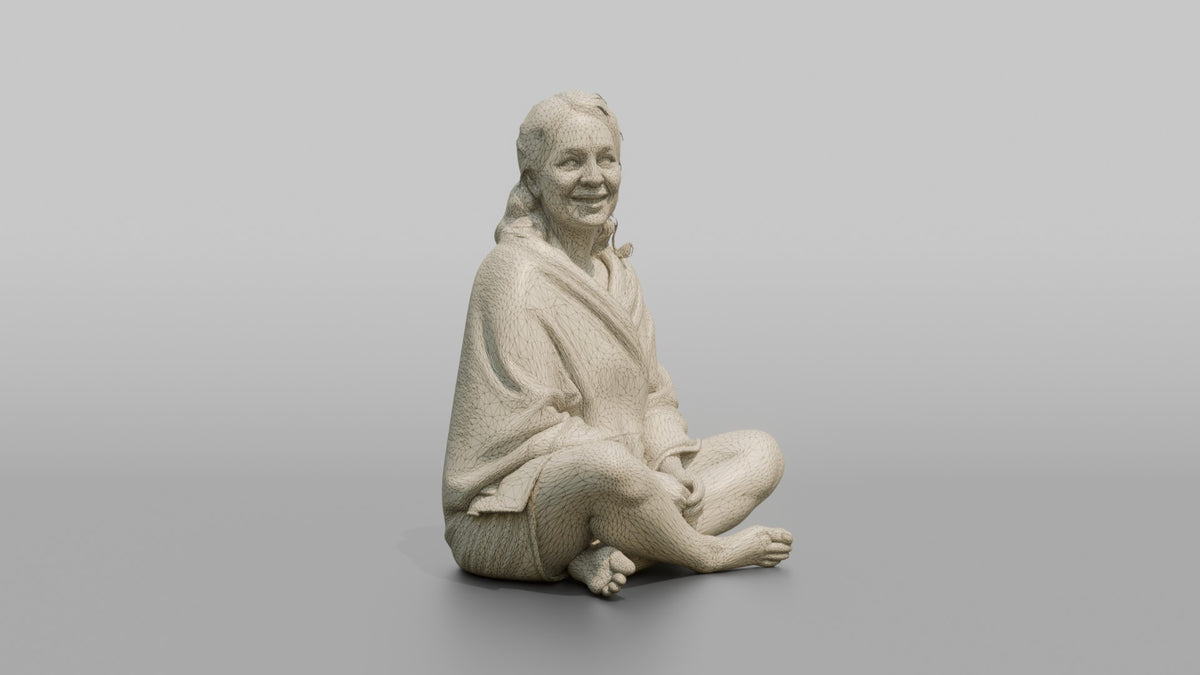 Spa Client Woman Sitting Relaxed With A Towel Wrapped Around The Shoulders - wireframe topology preview
