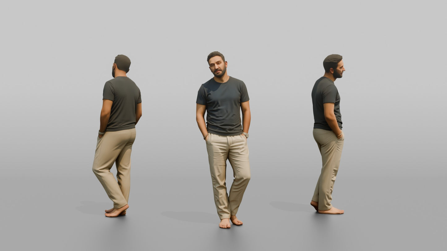 Vacationer Wearing Casual Crewneck Shirt And Linen Pants