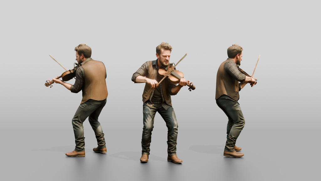 Bluegrass Fiddler Bowing Weathered Fiddle