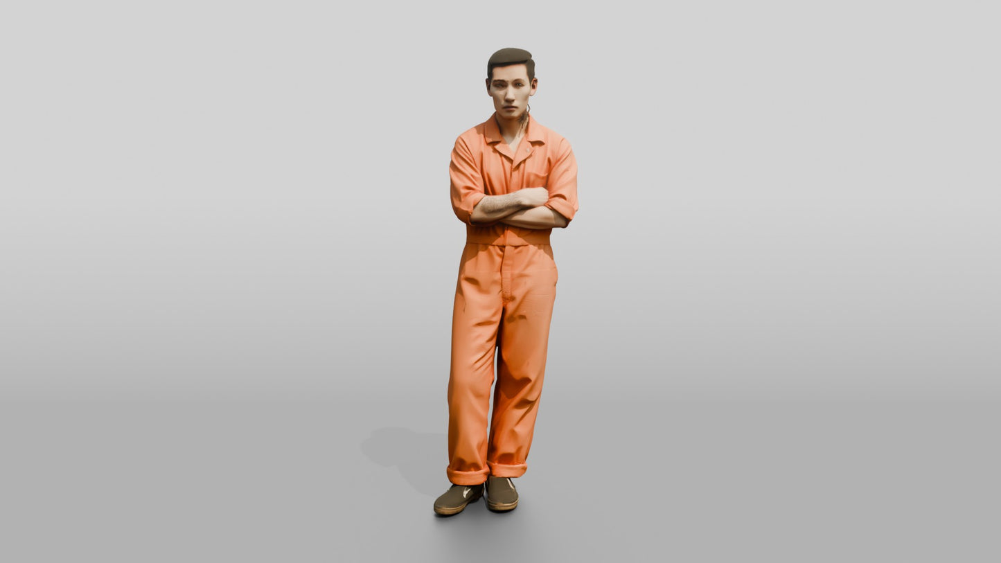 East Asian Male Prisoner Leaning Casually Against