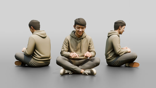 Young Chinese Man Sitting Cross-Legged Relaxing - 3D character model