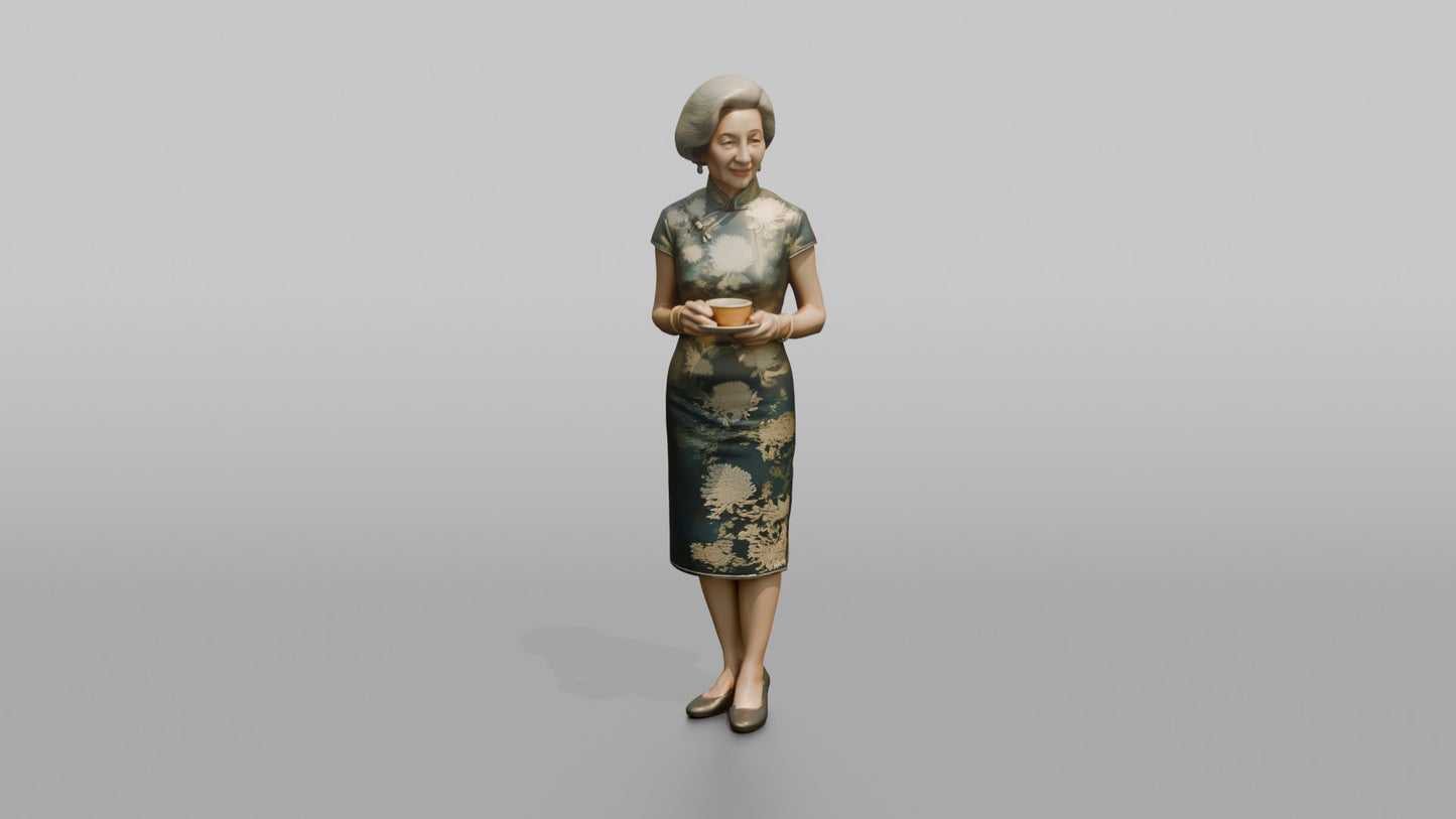 Elderly Wedding Guest Holding a Cup of Tea