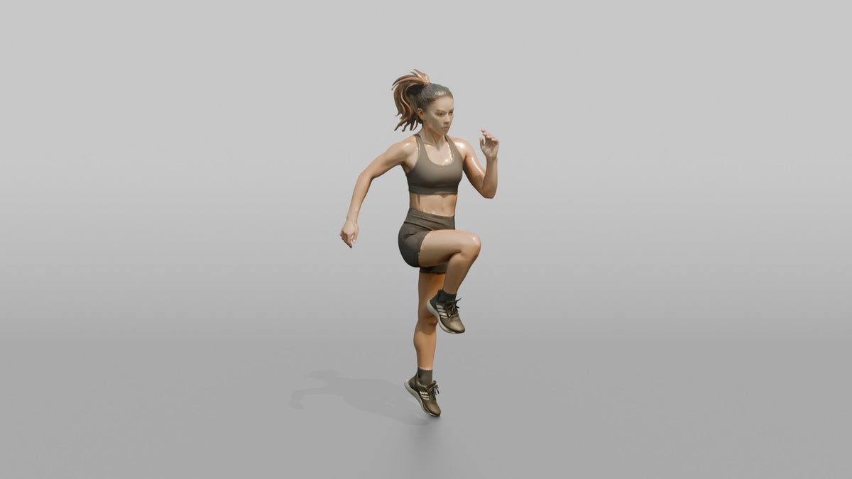 Cardio Athlete Woman Doing High Knees In Place - 3D character model