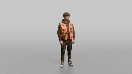 Patron Man Wearing A Bright Utility Vest Over Urban Streetwear, Confident Pose - 3D character model