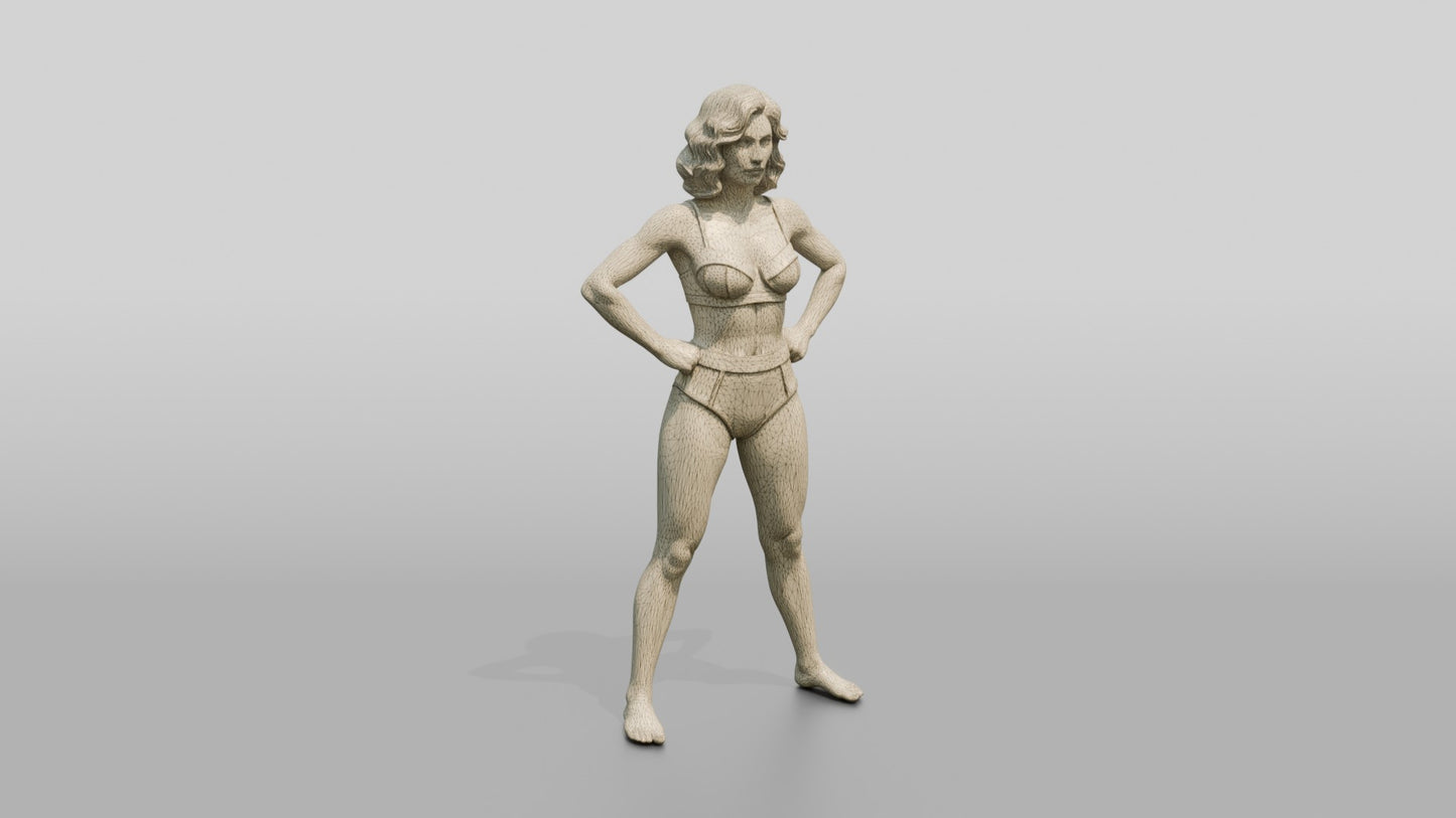 Woman in Black Two-Piece Swimsuit Wide Stance Hands on Hips