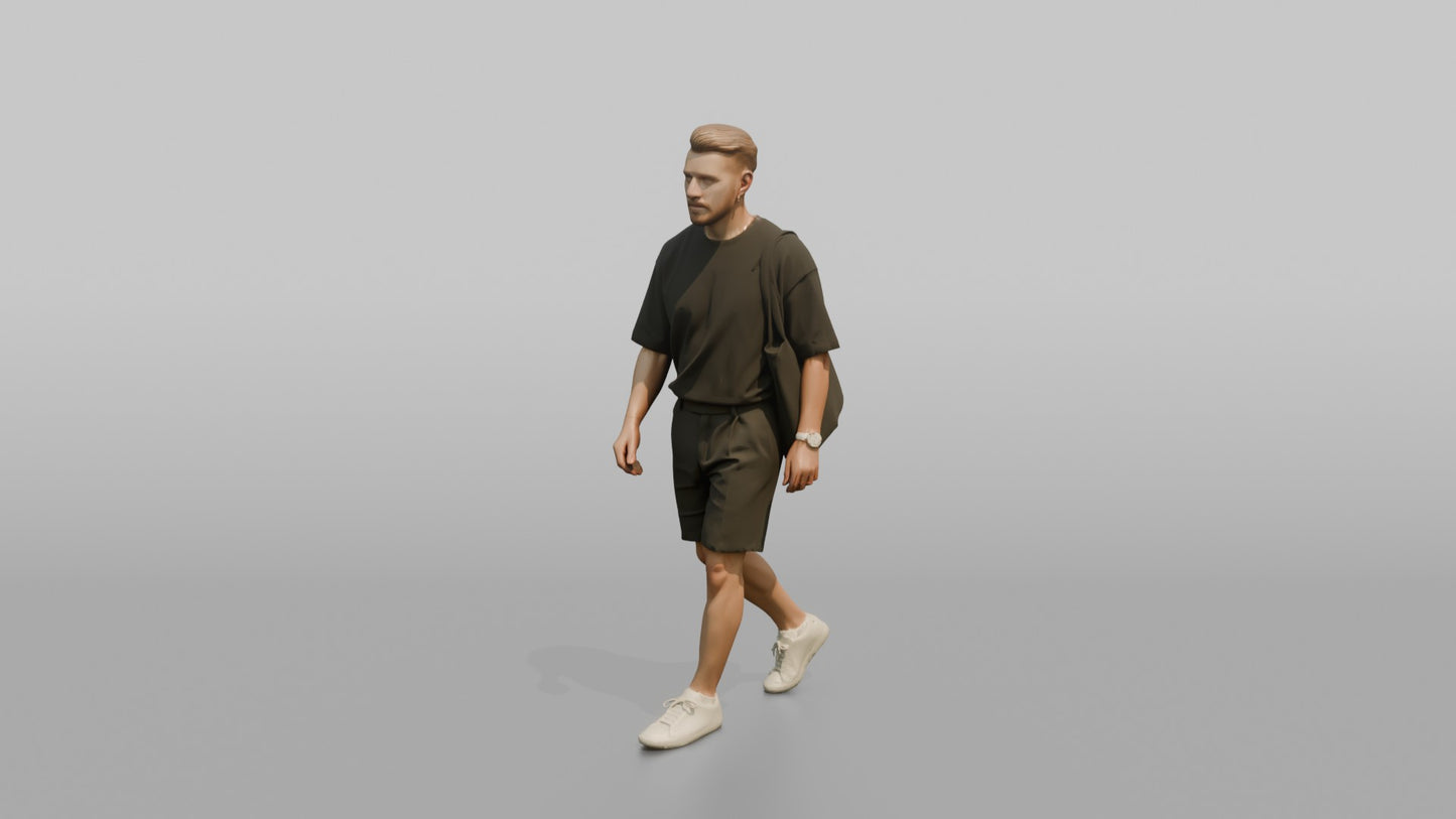Scandinavian Man Walking in an Oversized Black T-Shirt