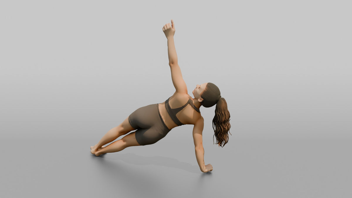 Fitness Influencer Woman Holding A Side Plank - 3D character model, view 3