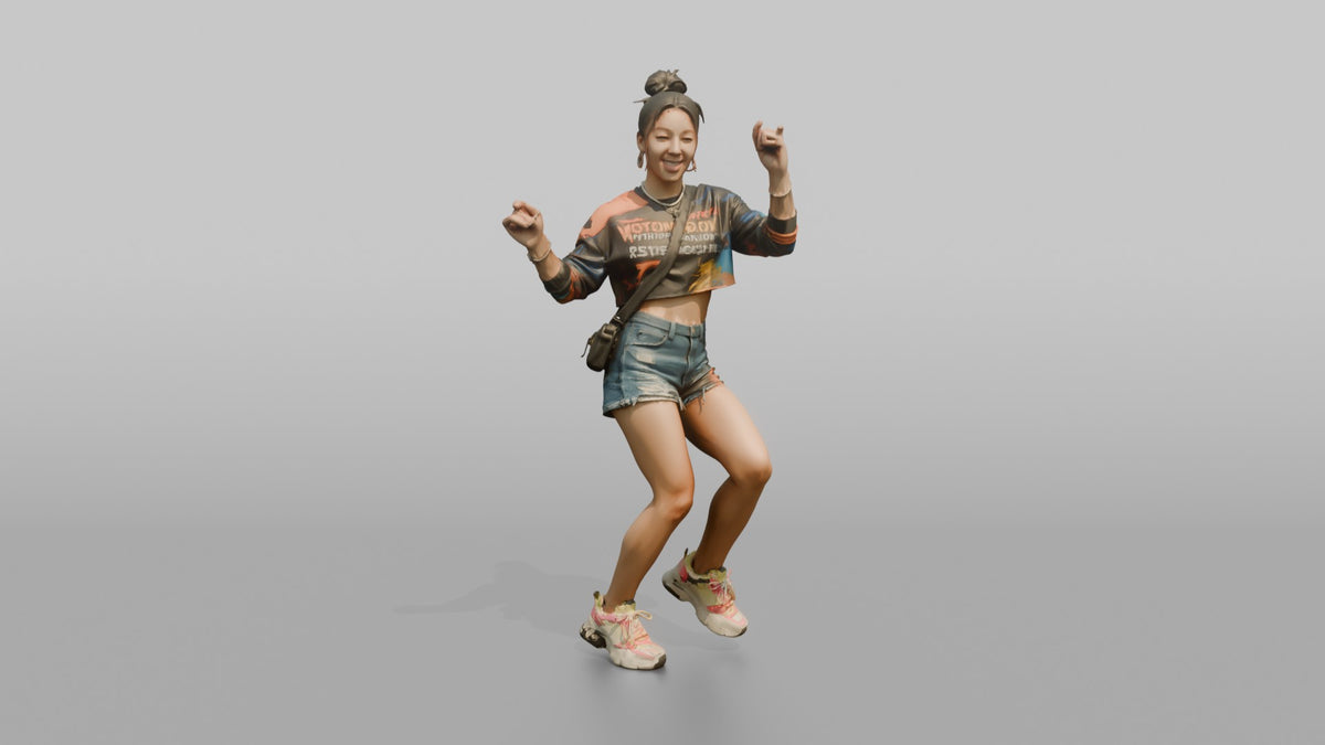 Patron Woman Dancing In Platform Sneakers, Colorful Urban Streetwear - 3D character model