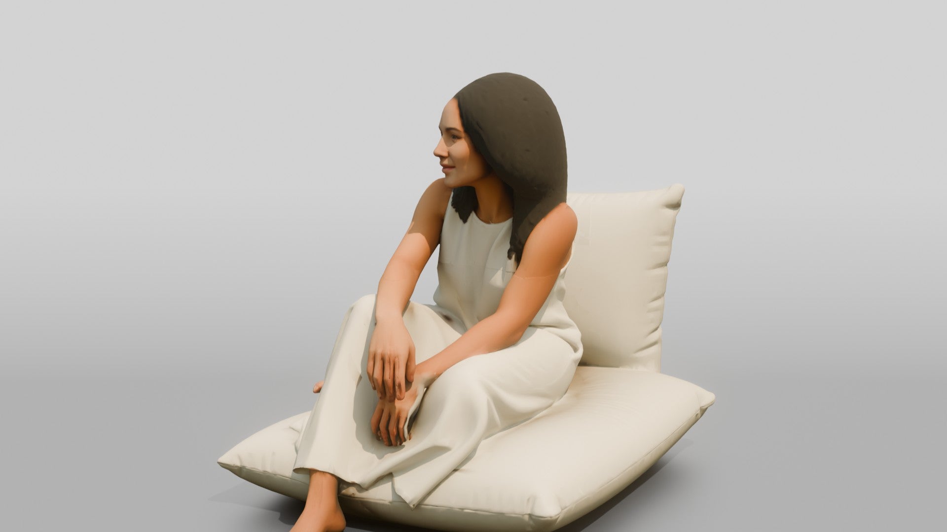Woman Lounging on a Floor Cushion
