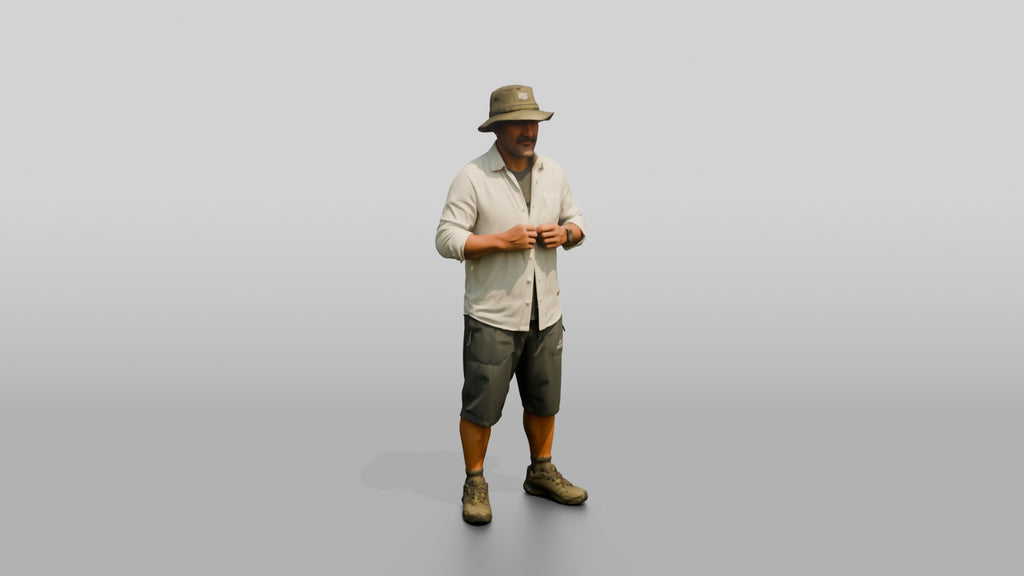 Man Fixing Button on Linen Shirt