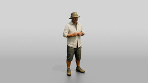 Man Fixing Button on Linen Shirt - 3D character model, view 1