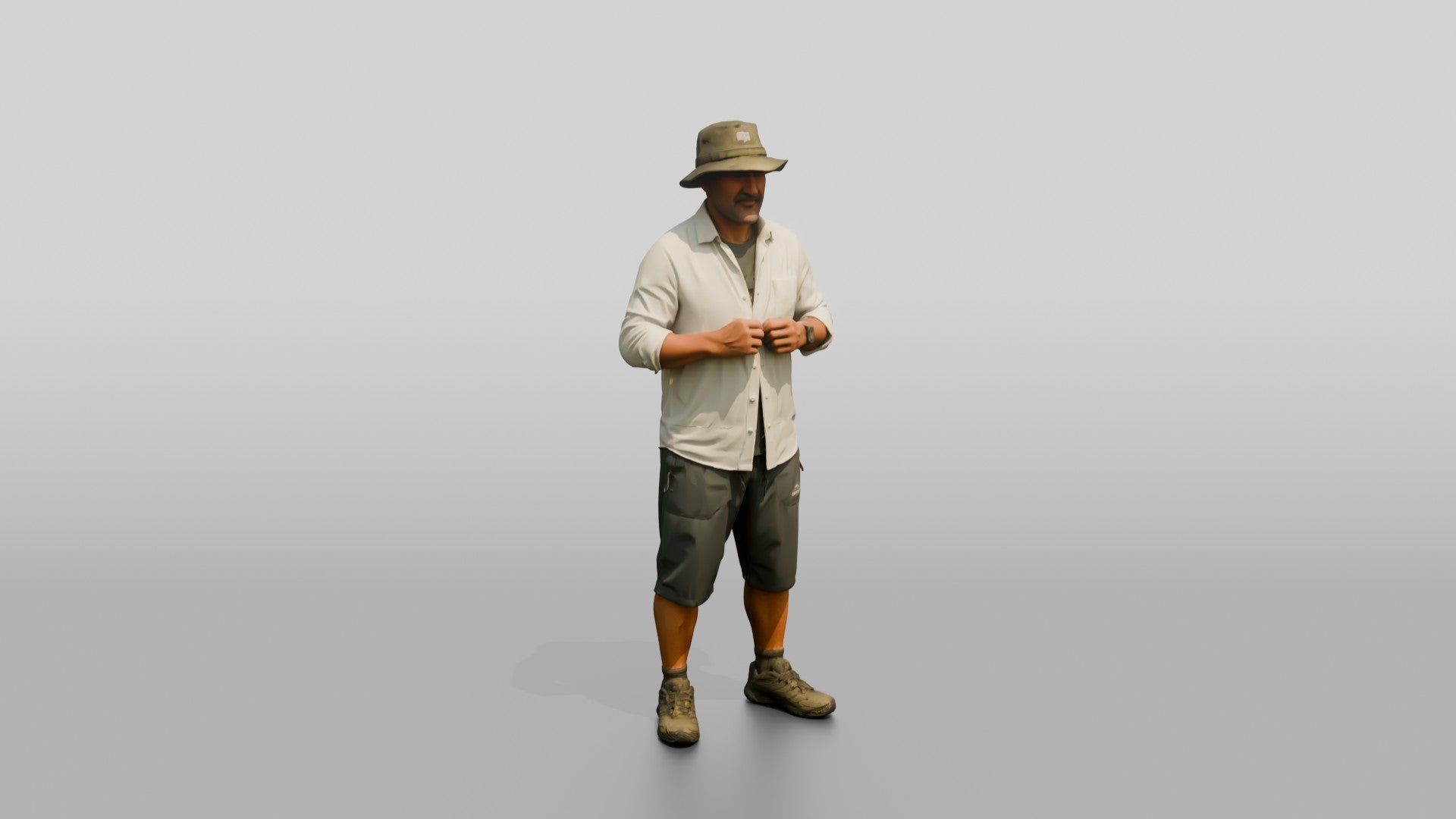 Man Fixing Button on Linen Shirt