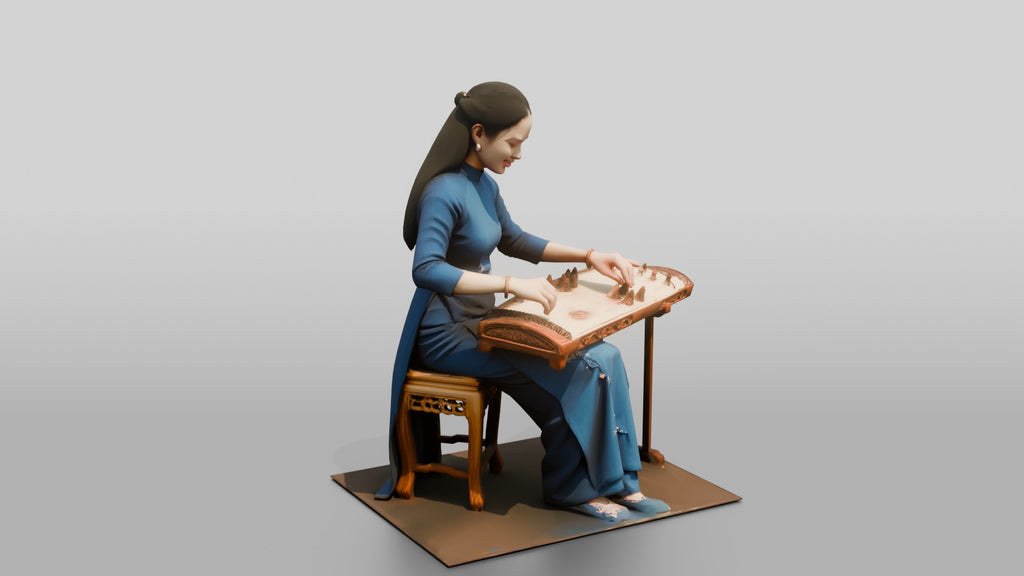 Zither Player Plucking Dan Tranh
